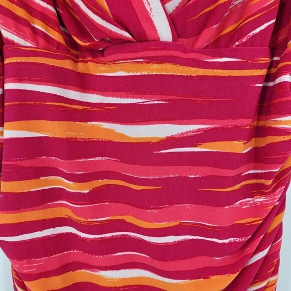 Vintage 80s Ralph Lauren Stretch Sleeveless Midi 8 Pink Striped Surplice Bodycon - Picture 2 of 12